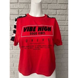 Attitude Not Included Women Red Graphic Cropped T-Shirt Size XS